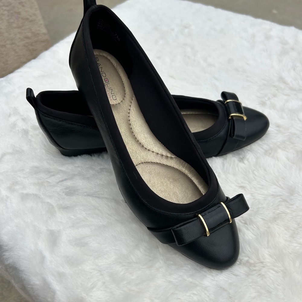 Bandolino Black Leather Slip-On Wedge Flat Bow Comfort Dress Shoes Size 7